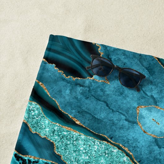 Aquamarin Blue Gold Glitzer Aqua Türkis Badetuch (Beispiel)