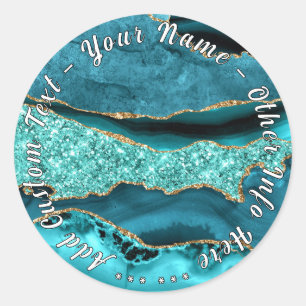 Aquamarin-Blue-Gold-Glitzer-Aufkleber mit benutzer Runder Aufkleber