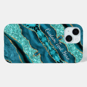 Aquamarin Blue Gold Glitzer Benutzerdefinierter Te Case-Mate iPhone Hülle (Rückseite (Horizontal))