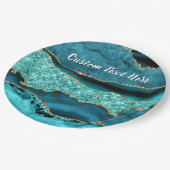 Aquamarin Blue Gold Glitzer Custom Text Paper Tell Pappteller (Schrägansicht)