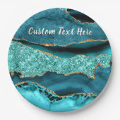 Aquamarin Blue Gold Glitzer Custom Text Paper Tell Pappteller (Vorderseite)