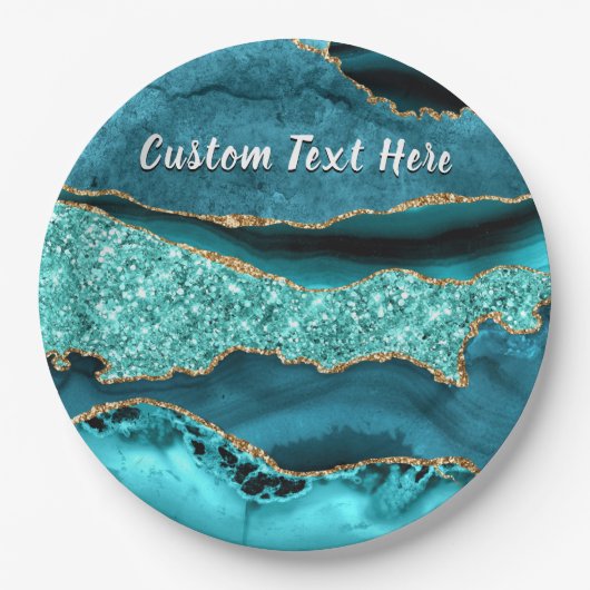 Aquamarin Blue Gold Glitzer Custom Text Paper Tell Pappteller (Vorderseite)