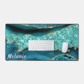 Aquamarin Blue Gold Glitzer Desk Mat mit Individue Schreibtischunterlage (Tastatur & Maus)