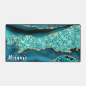 Aquamarin Blue Gold Glitzer Desk Mat mit Individue Schreibtischunterlage (Vorderseite)