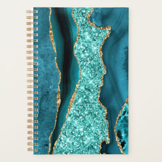 Aquamarin Blue Gold Glitzer Funkelnd Planer (Vorderseite)
