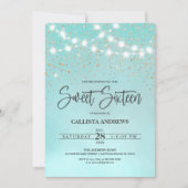 Aquamarin Blue Gold Glitzer Glitzern Lights Sweet Einladung (Vorderseite)