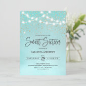 Aquamarin Blue Gold Glitzer Glitzern Lights Sweet  Einladung (Stehend Vorderseite)