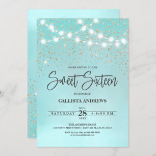 Aquamarin Blue Gold Glitzer Glitzern Lights Sweet  Einladung