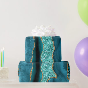 Aquamarin Blue Gold Glitzer Marbella Aqua Geschenkpapier