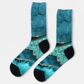 Aquamarin Blue Gold Glitzer Marbella Aqua Socken (Linkes Detail)