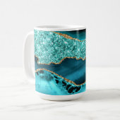 Aquamarin Blue Gold Glitzer Marbella Aqua Türkis T Kaffeetasse (Vorderseite Links)