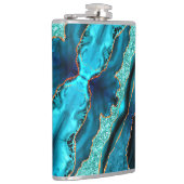 Aquamarin Blue Gold Glitzer Marbella Flachmann (Rechts)