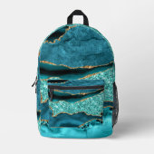 Aquamarin Blue Gold Glitzer Marbella Türkis Backpa Bedruckter Rucksack (Vorderseite)
