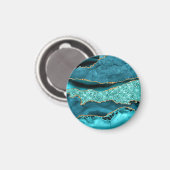 Aquamarin Blue Gold Glitzer Marbella Türkis Magnet (Vorderseite/Rückseite)