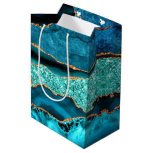 Aquamarin Blue Gold Glitzer Marbella Türkisfarben Mittlere Geschenktüte