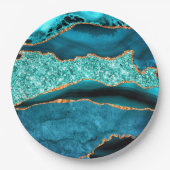 Aquamarin Blue Gold Glitzer Marble Aqua Paper Tell Pappteller (Vorderseite)
