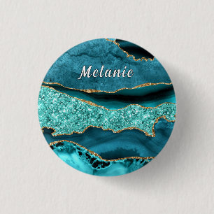 Aquamarin Blue Gold Glitzer Marble Individuelle Na Button