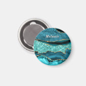 Aquamarin Blue Gold Glitzer Marble Individuelle Na Magnet (Vorderseite/Rückseite)