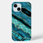 Aquamarin Blue Gold Glitzer Marble iPhone Case (Rückseite)