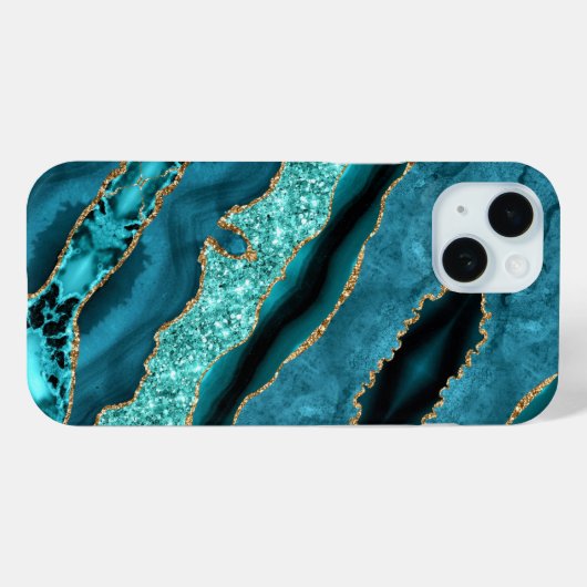 Aquamarin Blue Gold Glitzer Marble iPhone Case (Rückseite (Horizontal))
