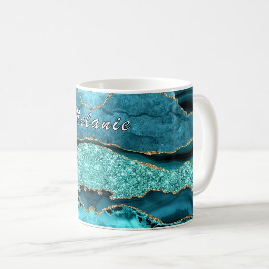 Aquamarin Blue Gold Glitzer Marble Tasse mit Indiv (VorderseiteRechts)