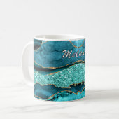 Aquamarin Blue Gold Glitzer Marble Tasse mit Indiv (Vorderseite Links)