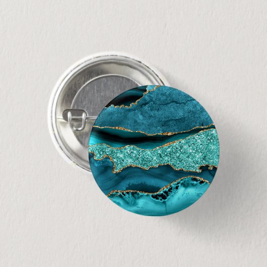 Aquamarin Blue Gold Glitzer Marble Turquoise Butto Button (Vorne & Hinten)