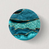 Aquamarin Blue Gold Glitzer Marble Turquoise Butto Button (Vorderseite)