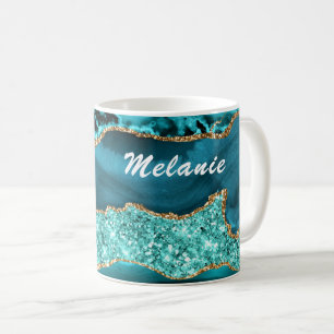 Aquamarin Blue Gold Glitzer Marmorieren Sie Ihren  Kaffeetasse