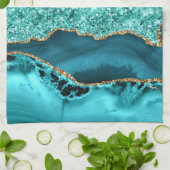 Aquamarin Blue Gold Glitzer Marmorküche Handtuch (Gefaltet)