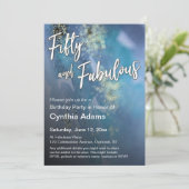 Aquamarin & Blue Gold Glitzer Moderner Fünfzig und Einladung (Stehend Vorderseite)