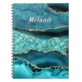 Aquamarin Blue Gold Glitzer Notebook mit Individue Notizblock (Vorderseite)