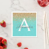 Aquamarin Blue Gold Glitzer & Sparkle Monogram Bir Serviette (Beispiel)
