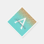 Aquamarin Blue Gold Glitzer & Sparkle Monogram Bir Serviette (Ecke)