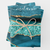 Aquamarin Blue Gold Glitzer Türkis Individuelle Na Geschenkpapier Set (Beispiel)