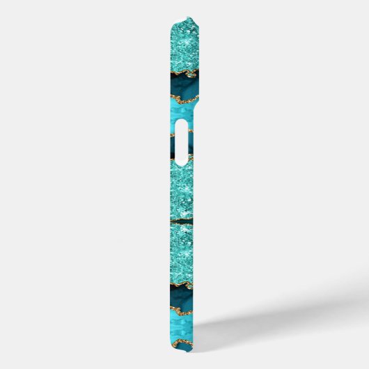 Aquamarin Blue Gold Glitzer Turquoise iPhone Case  (Rückseite / Rechts)