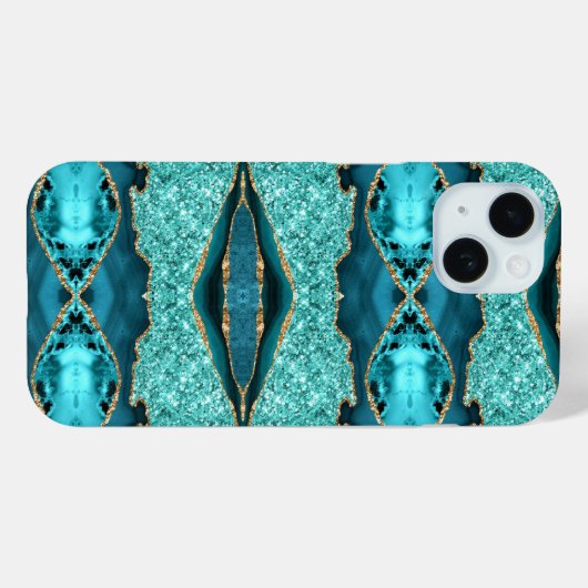 Aquamarin Blue Gold Glitzer Turquoise iPhone Case  (Rückseite (Horizontal))
