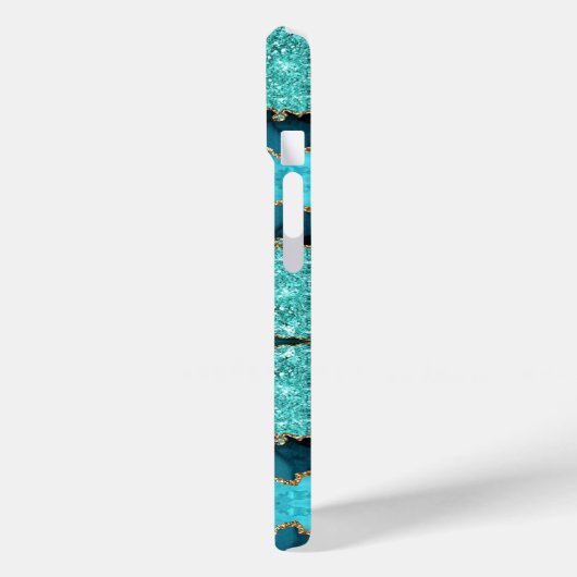 Aquamarin Blue Gold Glitzer Turquoise iPhone Case  (Rückseite / Links)