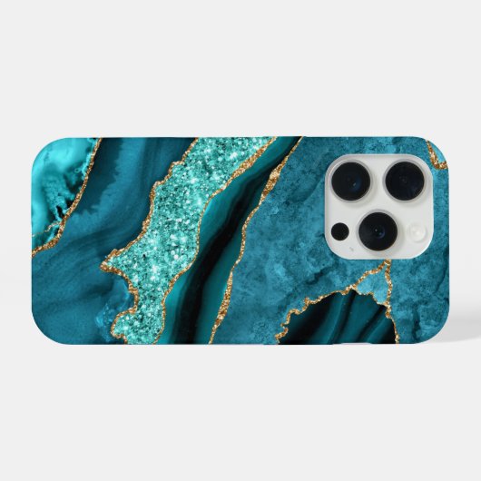 Aquamarin Blue Gold Glitzer Turquoise iPhone Case iPhone Hülle (Rückseite (Horizontal))