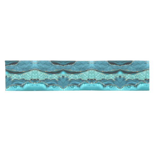 Aquamarin Blue Gold Glitzer Turquoise Table Runner Kurzer Tischläufer (Horizontal)