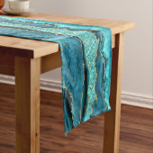 Aquamarin Blue Gold Glitzer Turquoise Table Runner Kurzer Tischläufer (Beispiel)