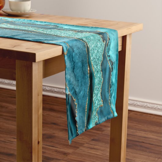 Aquamarin Blue Gold Glitzer Turquoise Table Runner Kurzer Tischläufer (Beispiel)
