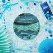 Aquamarin Blue Gold Individuelle Name Birthday Pap Pappteller (Party)