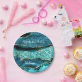 Aquamarin Blue Gold Individuelle Name Birthday Pap Pappteller (Party)
