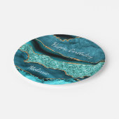 Aquamarin Blue Gold Individuelle Name Birthday Pap Pappteller (Schrägansicht)