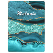 Aquamarin Blue Gold Marble Benutzerdefinierte Name Klemmbrett (Rückseite)