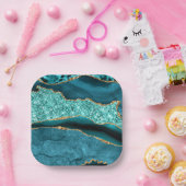 Aquamarin Blue Gold Marmor Aqua Türkis Papier Tell Pappteller (Party)