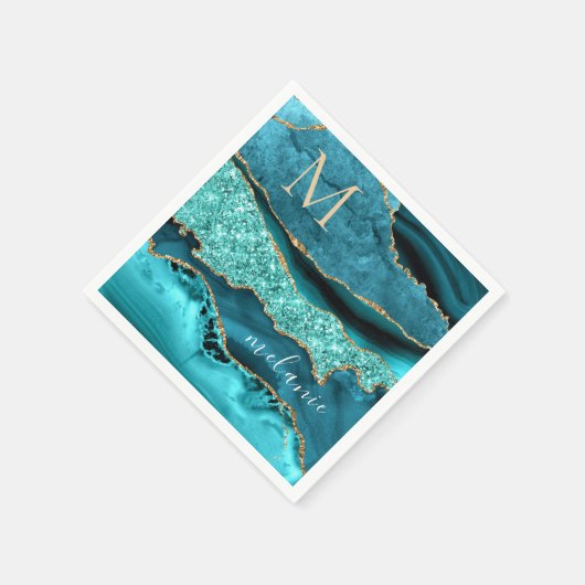 Aquamarin Blue Gold Marmor kundenspezifischer Lett Serviette (Ecke)