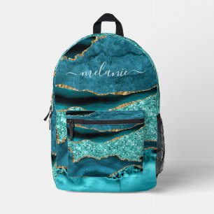 Aquamarin Blue Gold Marmor Türkisblau - Ihr Name R Bedruckter Rucksack