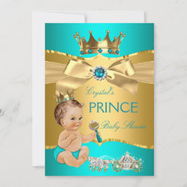 Aquamarin Blue Gold Prince Baby Dusche Brünetter J Einladung